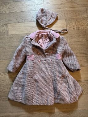 Vintage Pink Tweed Pea Coat with Bonnet
